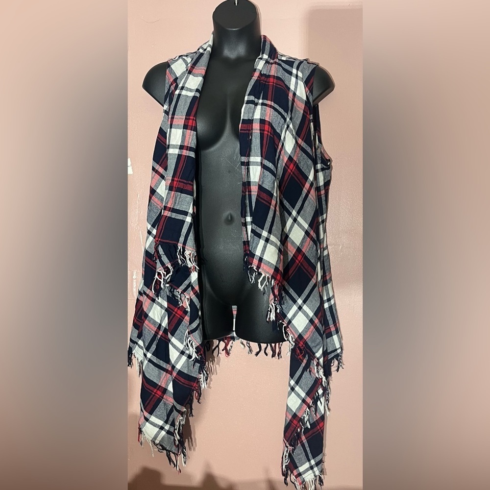 Plaid Fringe Vest cottage core festival Sleeveless open cotton cardigan 22/24